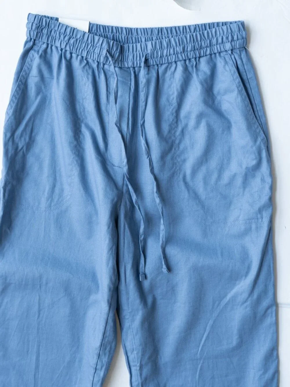 Banana Republic Straight Ankle Pants High Rise Linen Cotton Blend Blue Flowy